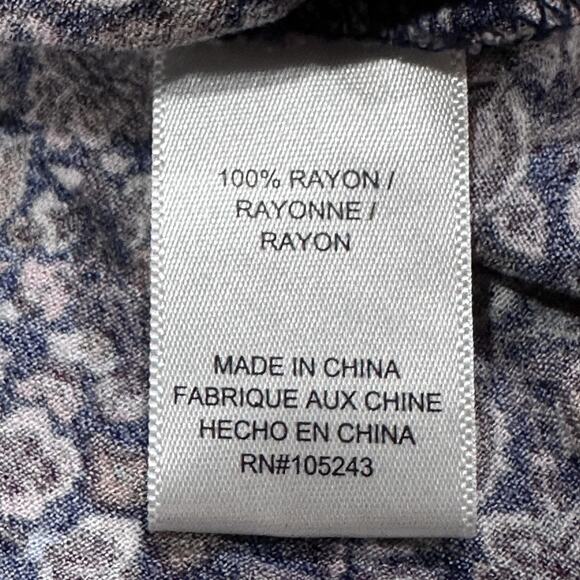 Studio B by Bobeau Shirt Plus 1X Blue Brown Pink Floral Boho Peasant Tunic Top - Picture 8 of 8